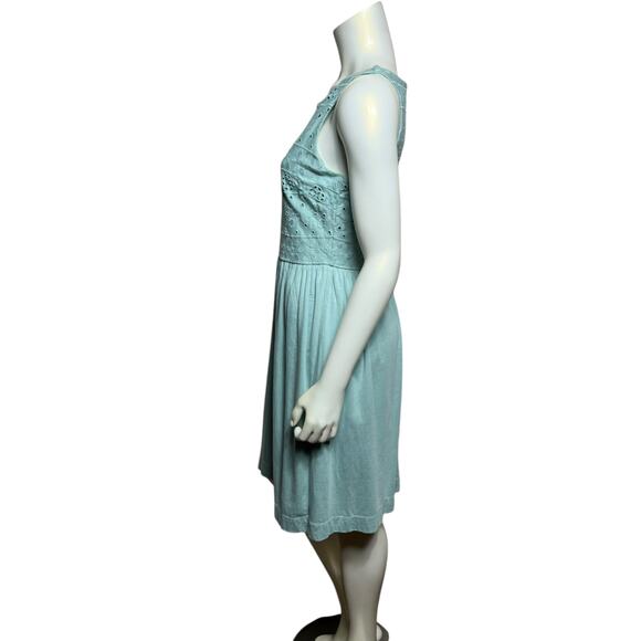 LOFT Mint Green Embroidered Sleeveless Dress, Size 8, Cotton-Modal Blend - Picture 2 of 9